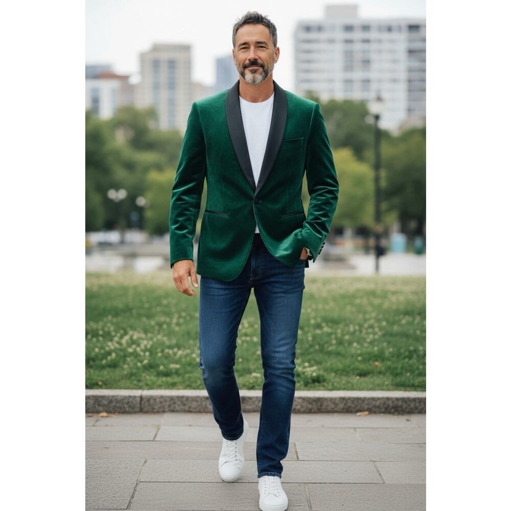Xposed London Green Velvet Blazer Tux Jacket Mens 46 Tailored Evening Wear NEW